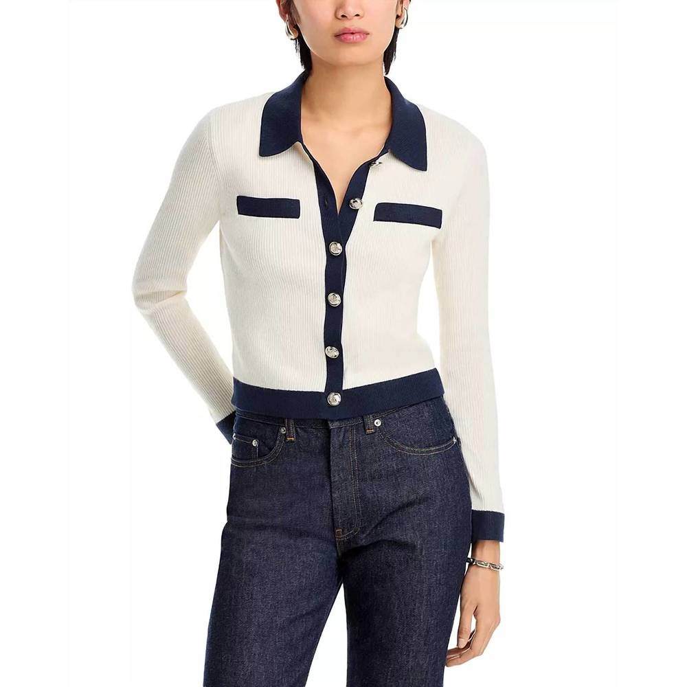 NEW STEVE MADDEN ayda collar rib cardigan in whisper white - Picture 3 of 3